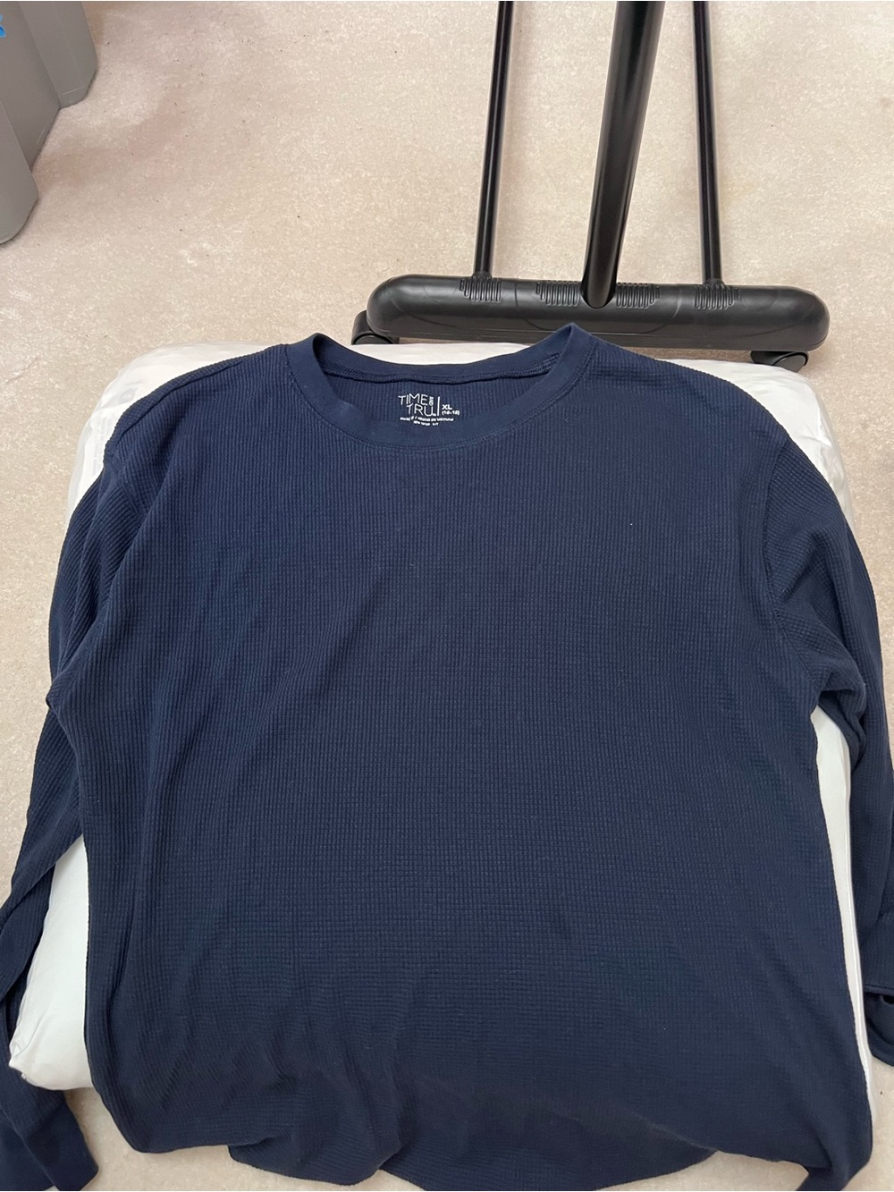 Time and Tru Navy Waffle-Knit Long Sleeve Crew Tee